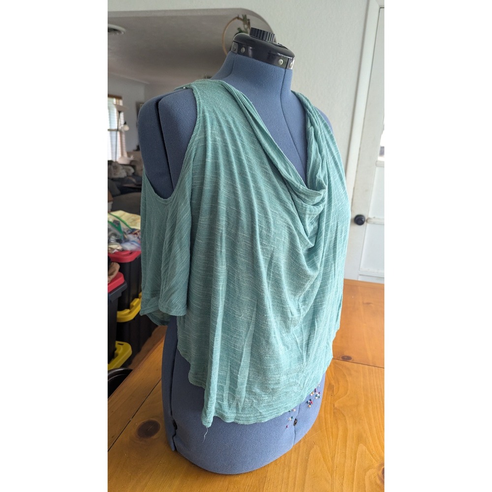 Forever 21 Womens Green‎ Slub Knit Cold Shoulder Cowl Neck Top Large USA